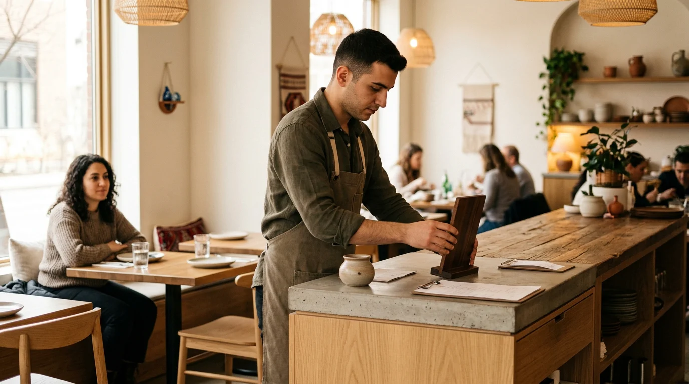 Restoranda masa üstü yorum standı