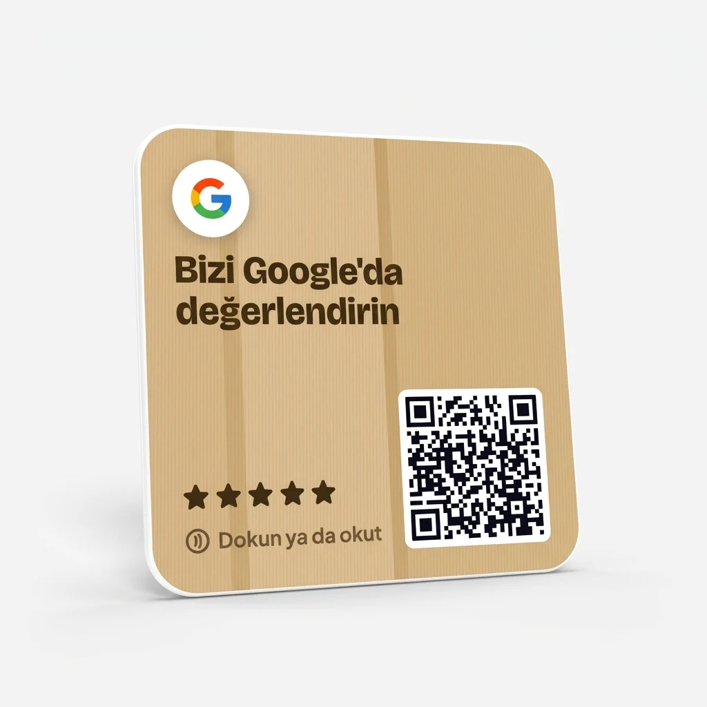 Google Yorum Kare Kart 10×10 — Ahşap