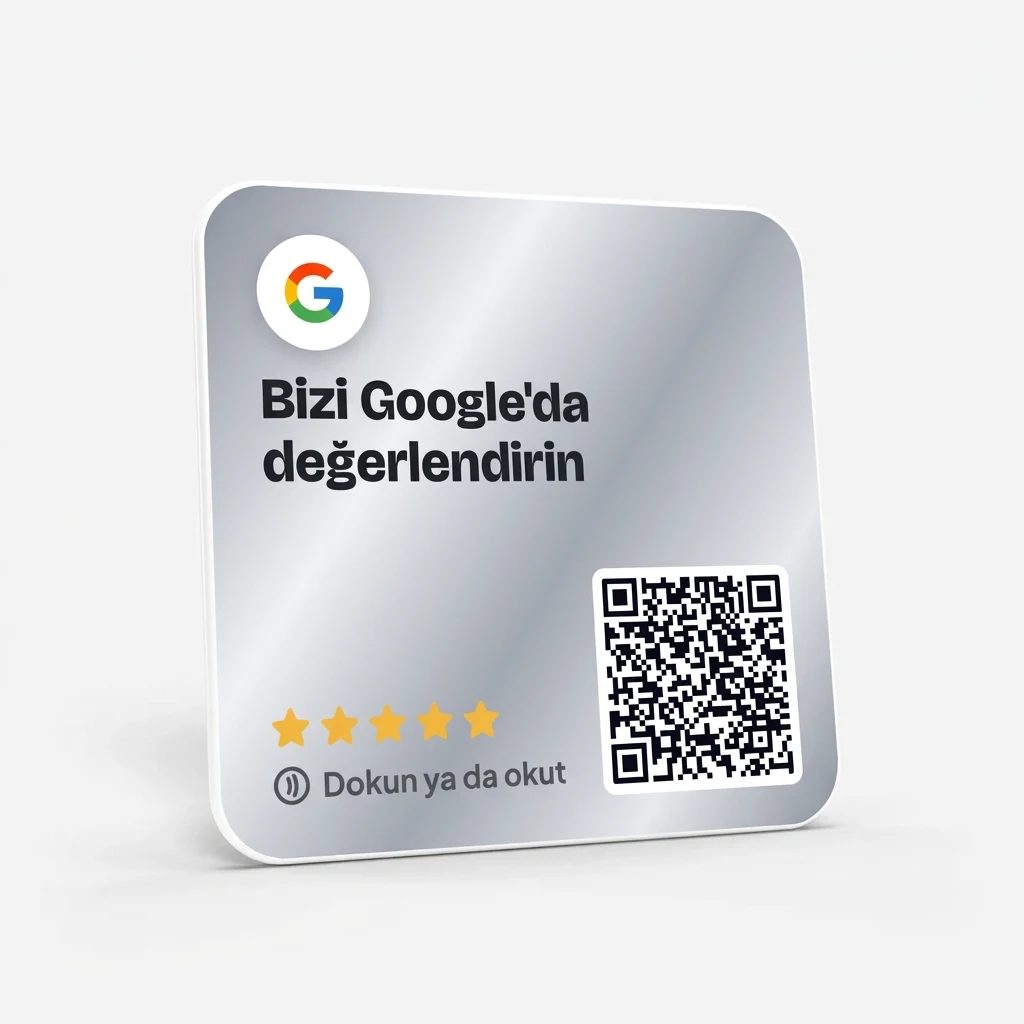 Google Yorum Kare Kart 10×10 — Gümüş Ayna