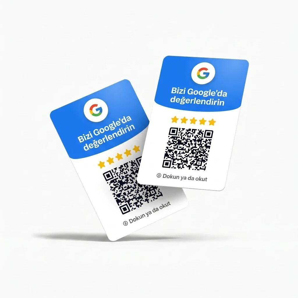 Google Yorum Kartı Dikey İki Tonlu — Mavi