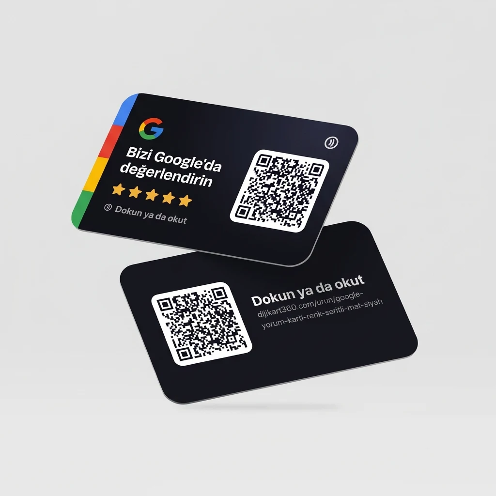 Google Yorum Kartı Renk Şeritli — Mat Siyah