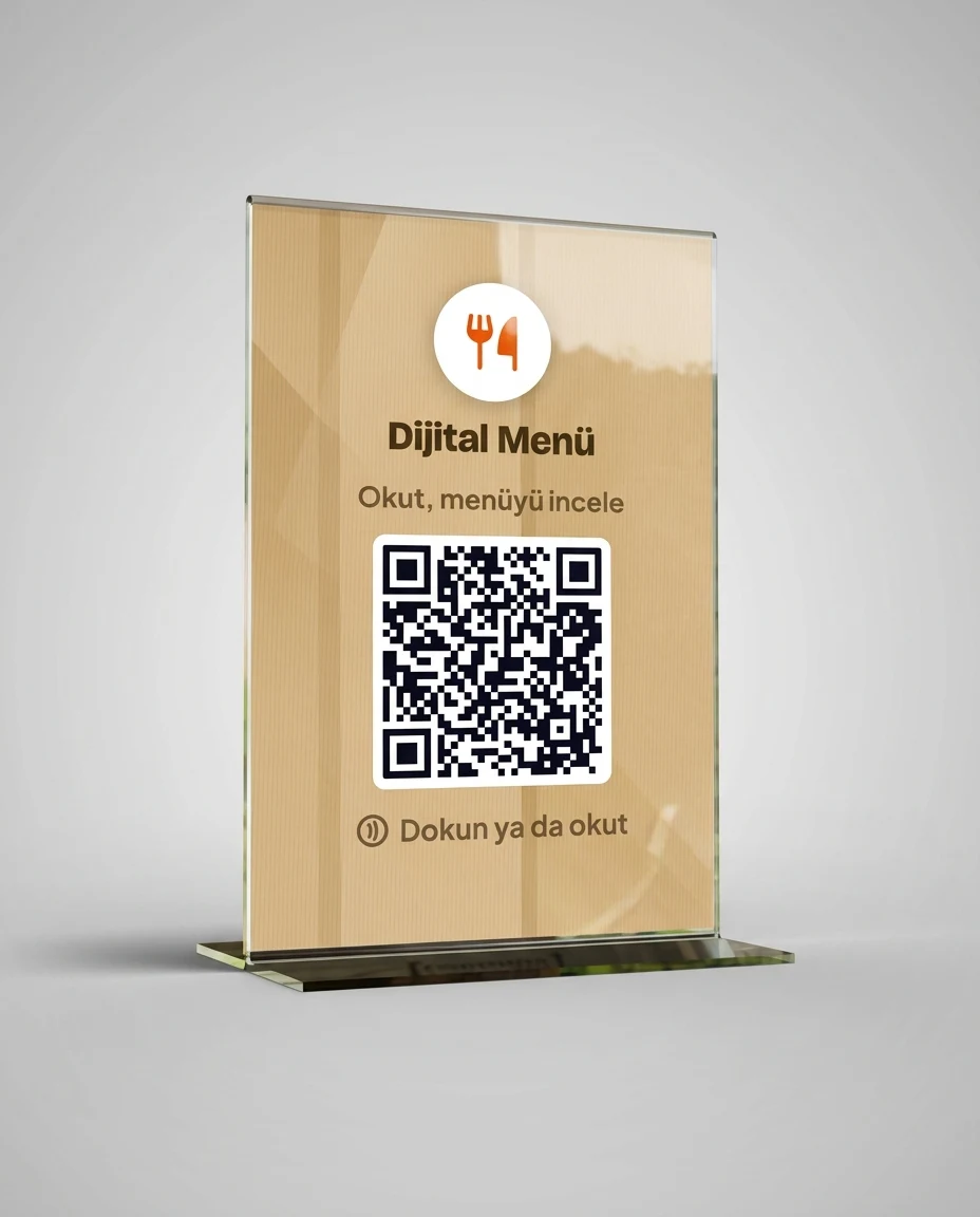 QR Menü T Stant — Ahşap