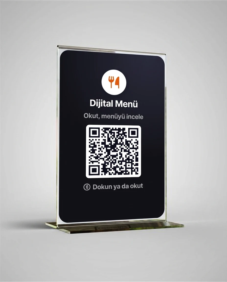 QR Menü T Stant — Mat Siyah
